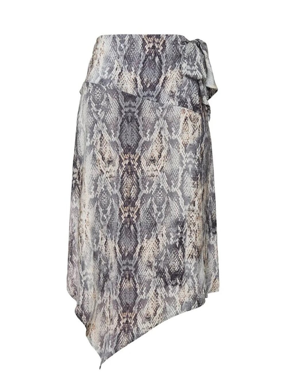 Krisa Snake Print Wrap Skirt Size M Asymmetrical Midi Silk Blend Look EUC - Picture 3 of 8
